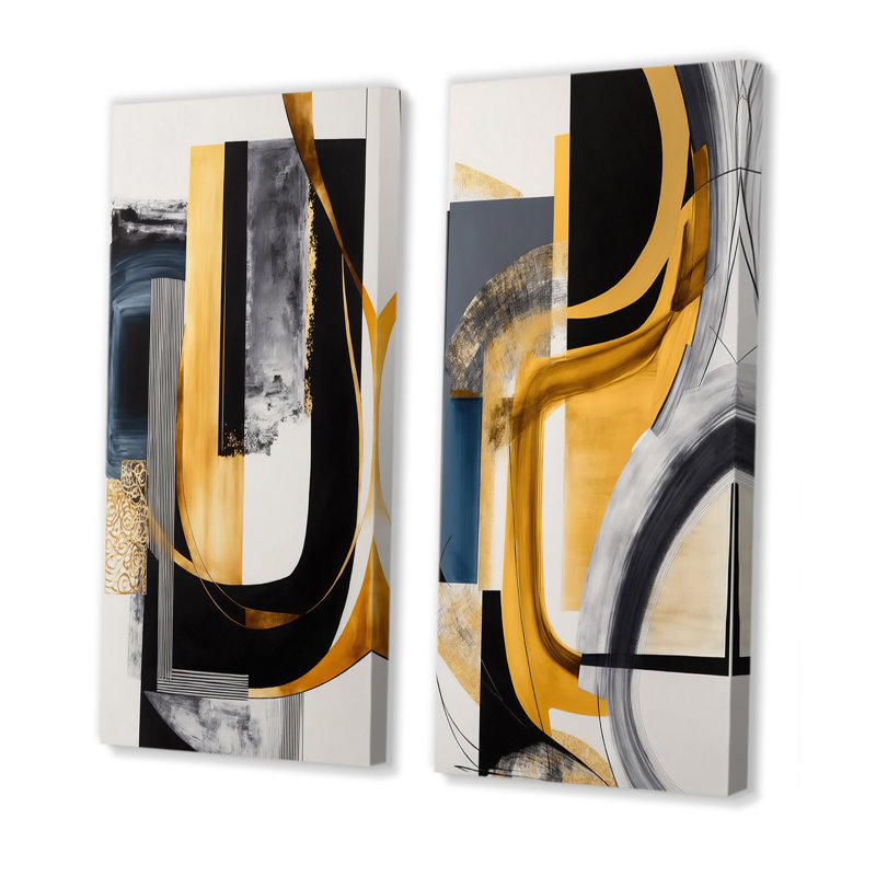 «Glam Gold and Black Expression IV», 2 pièces sur toile, Toile tendue, H 20 po x l 24 po