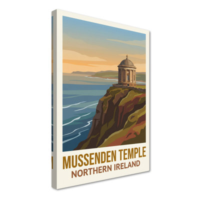 Mussenden Temple, Northern Ireland - Romantic Clifftop Travel Poster. Giclee Print On Wrapped Canvas. Wall Art, Home Decor - Iconic Buildings & Architecture, Northern Ireland - Wrapped Canvas Print