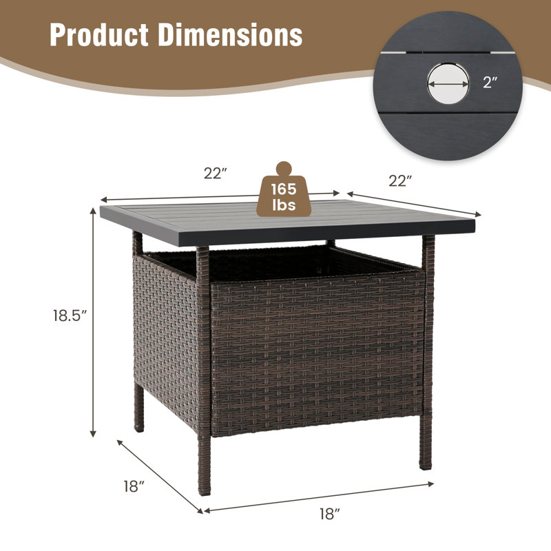 Relja Square Metal Outdoor Coffee Table With Umbrella Hole , 22'' in. W 22'' in. D