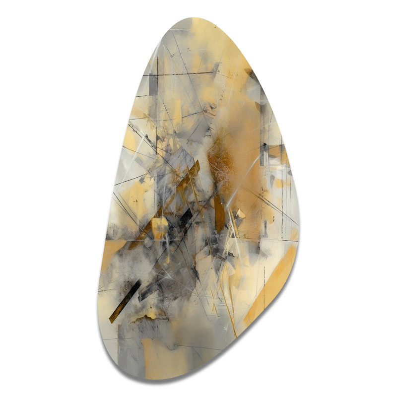 Yellow And Grey Beyond The Canvas II - Abstract Painting Unique Shape Print on Metal, Yellow Asymmetrical Metal Wall Decor