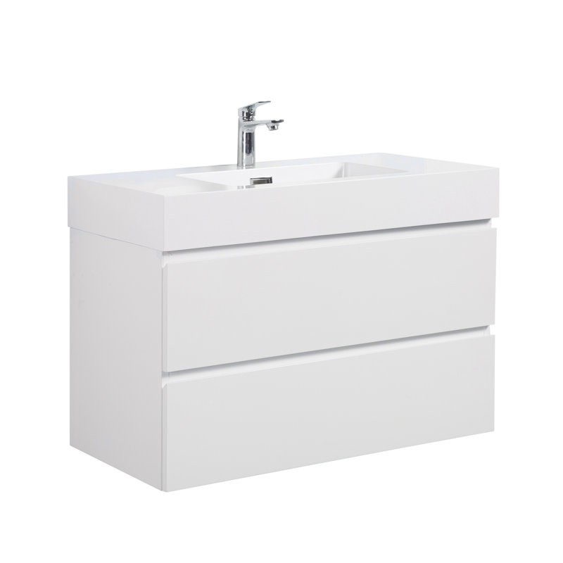 Grand meuble-lavabo flottant mural avec lavabo une pièce sans drain ni robinet