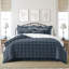 Shay Window Pane Dark Denim Cotton Duvet Cover Set  8 Piece-534178489