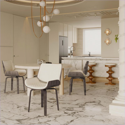 Set of 2 Mid-Century Modern 360° Swivel Dining Chairs for Adults, Beige Diamond Stitch PU Leather, Walnut Brown Wood Frame for Kitchen Dining Room Office