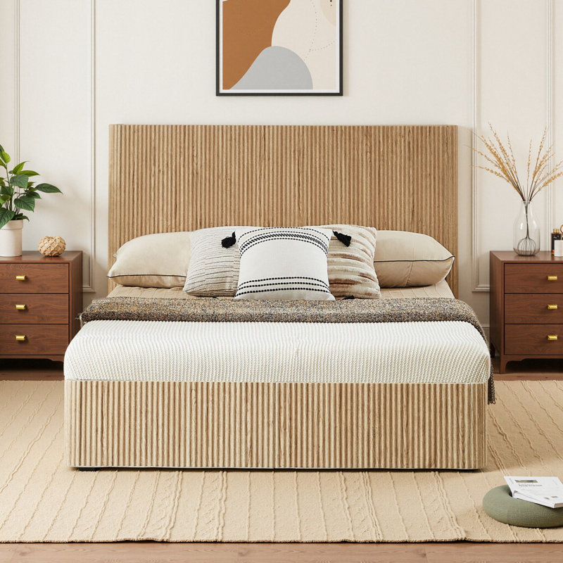 Lift Up Hydraulic Storage Bed Frame, Beige, Queen