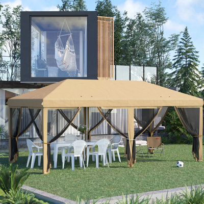 Auvent 10 'X 20' avec filet. Parasol pour l'extérieur. Beige Parfait pour les fêtes, les jardins et les patios. Blocs. Facile à assembler et à transporter