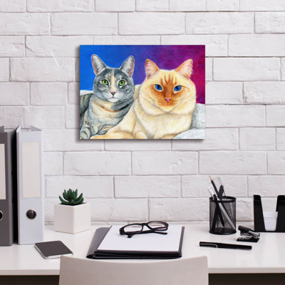 Art mural en verre Winston Porter «Two Cute Cats» par Rebecca Wang