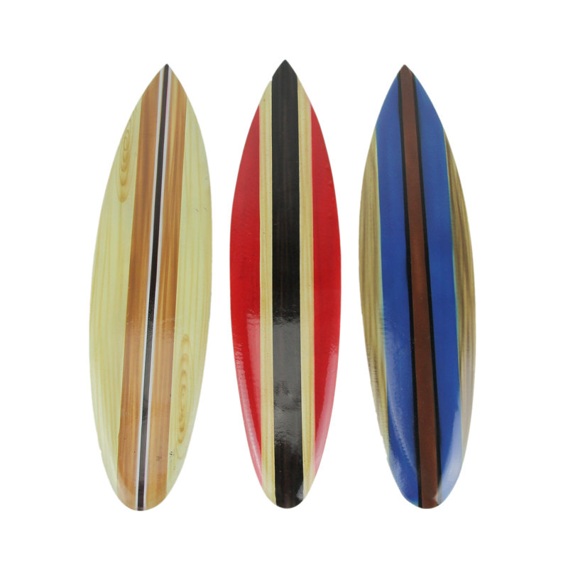 Set of 3 Multicolor Wood Surfboard Wall Sculptures