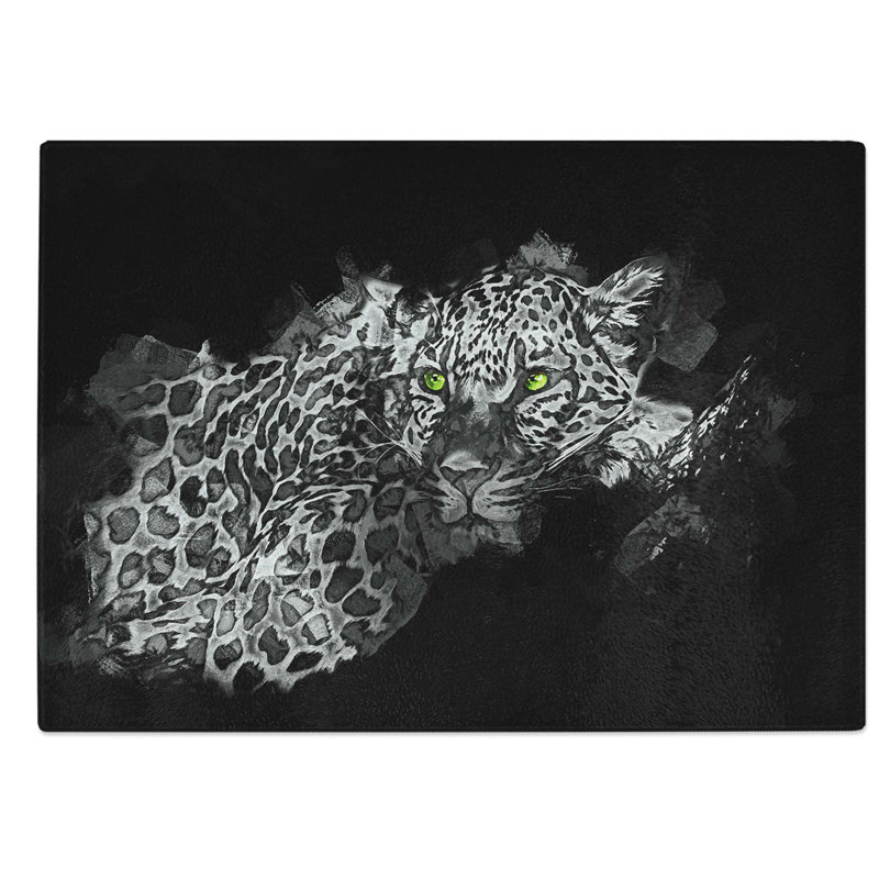 Glass Leopard With Green Eyes High in Abstract Chopping Board, 28.5 cm W x 20 cm L