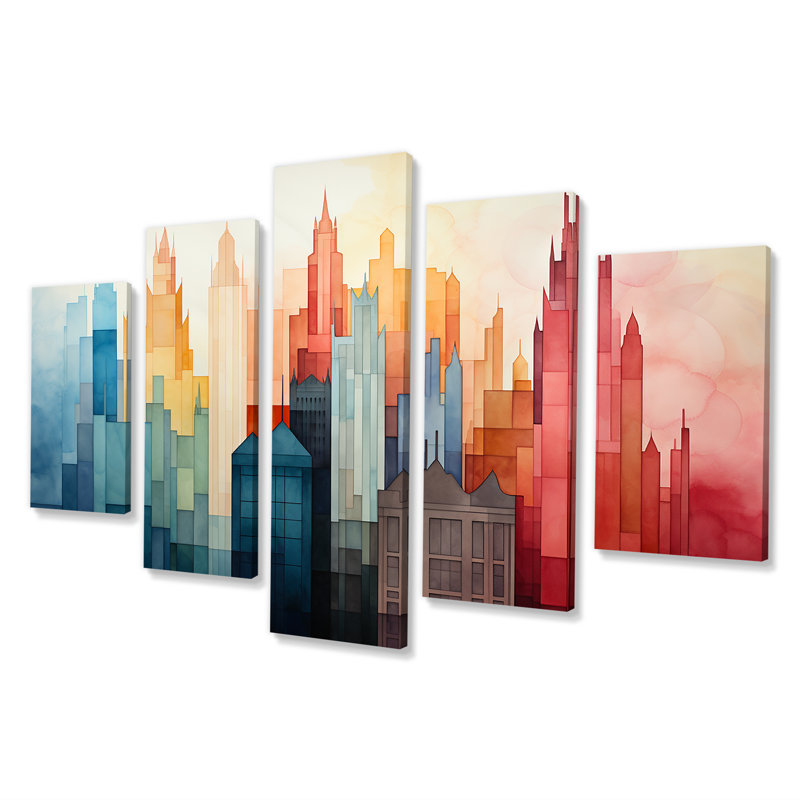  «Watercolor Colorful New York City IV - New York Multipanel Wall Art