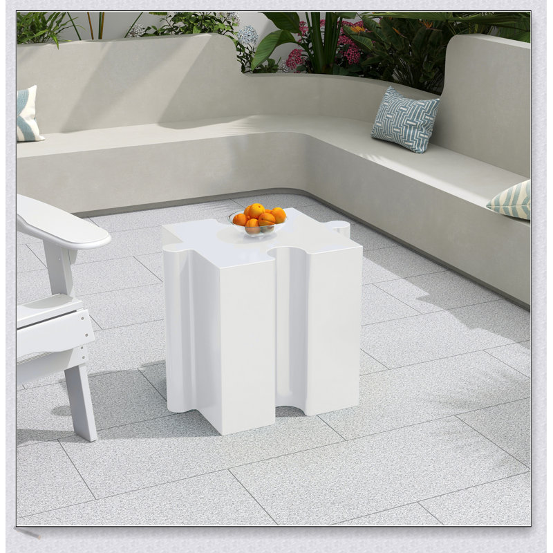 Puzzle Art Side Table, Modular Concave Edge MGO Table - Buy Singles Or Combine For Custom Layouts, Indoor & Outdoor, White