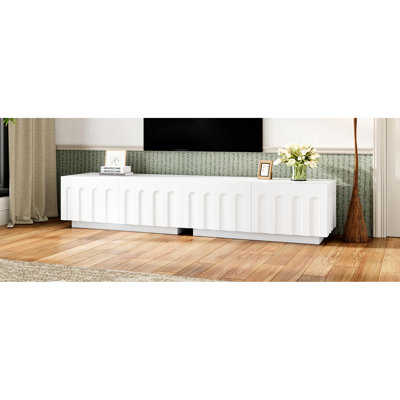 White Tv Stand And Coffee Table , Four - Drawer Cabinet With Arched , For Durability, Adaptable Furniture Home Entertainment Areas Stylish Tvs Up To 80", Drawers Hidden Storage Of Remote Controls,