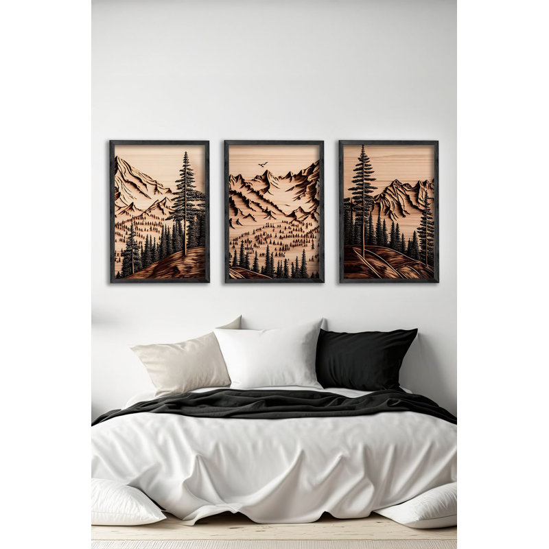 Ensemble de 3 panneaux décoratifs élégants en bois aggloméré, cadre en bois massif, 13,4 x 19,3 x 0,6 pouces | Œuvre d'art 100% MDF avec impression numérique | Parfait pour le salon, la chambre à coucher et le bureau, design élégant et moderne