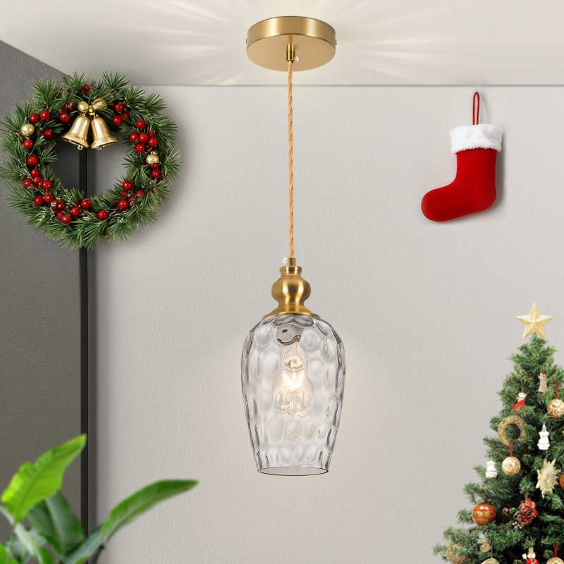 1 - Light Single Pendant With Clear Hammered Glass Shade