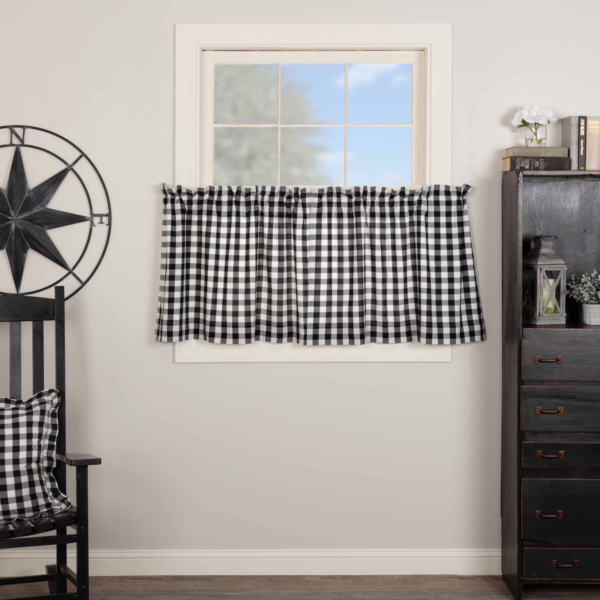 VHC Brands Annie Buffalo Check Plaid Cotton Ruffled Cafe Curtain ...