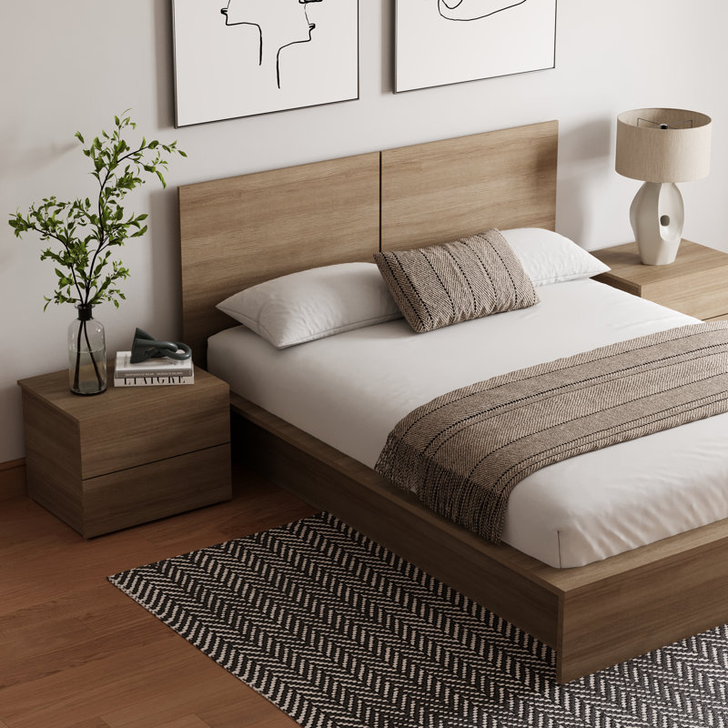 Antonnio 3 Piece Bedroom Set with Bed and 2 Nightstands, Brown, Queen