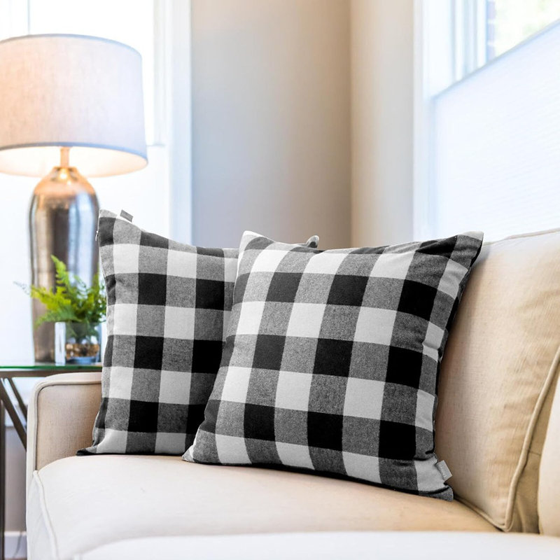 Ensemble de 4 housses de coussins décoratifs de Noël pour l'hiver, décoration de Noël pour canapé-lit, Vichy noir / blanc