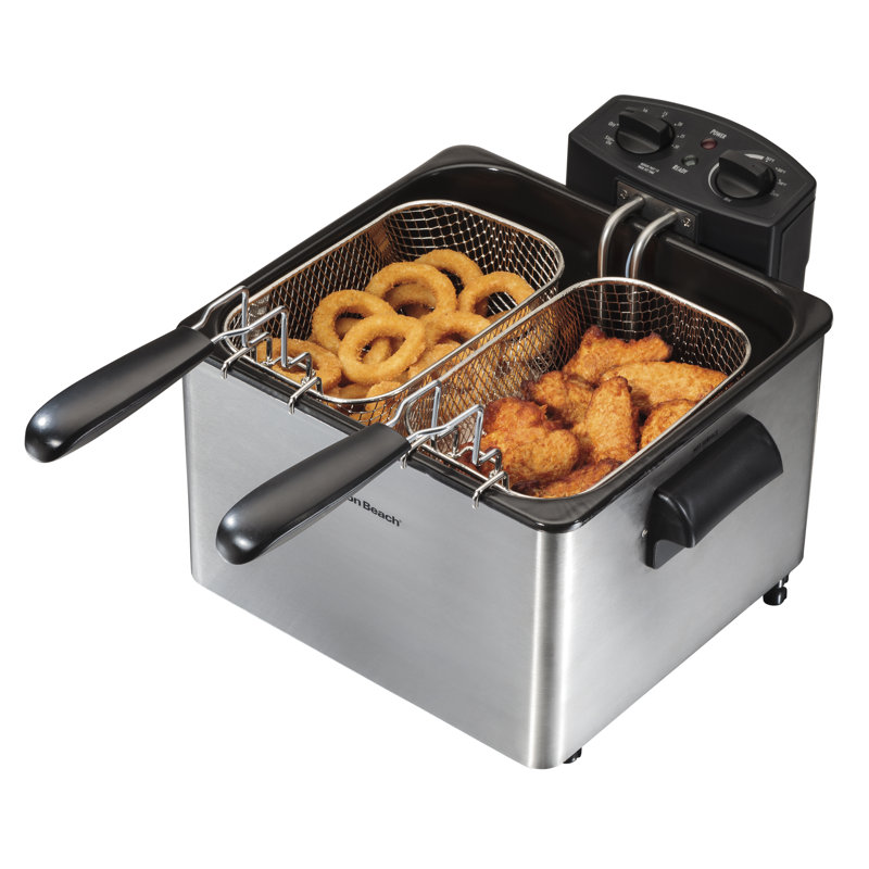 Professional-Style Stainless Steel Dual Basket 19-Cup Deep Fryer