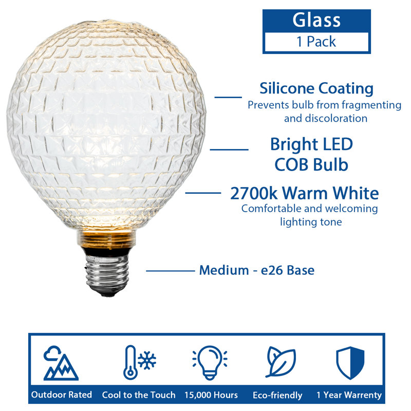 Ampoules de rechange à filament intérieur / extérieur à filament DEL festif Celeste G125 + COB Festive Living, blanc chaud 2700K, culot moyen E26, 3 watts