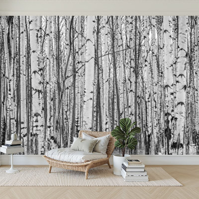 Papier peint adhésif auto-adhésif moderne pour la chambre à coucher à motif de bouleau blanc L 100 po x l 144 po Peel and Stick