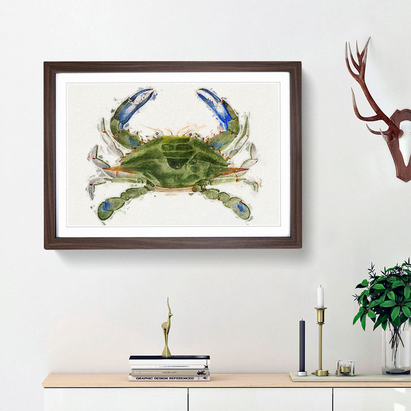 Green and Blue Crab by J.E. De Kay - Framed Print, Walnut Framed, 27cm H x 36cm W x 2cm D
