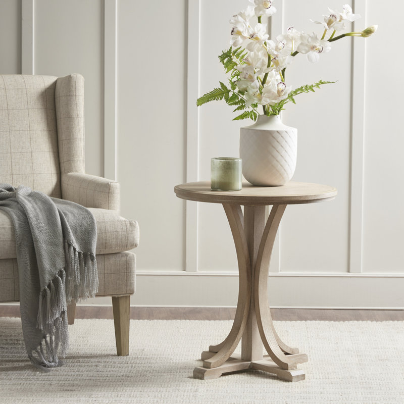 Fatima Light Wood Round Rustic Accent Table