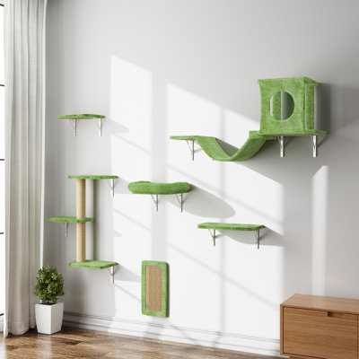 Galiya 6 Pcs Cat Tree Shelves/ Wall-Mounted Cat Climber Set, Cat Bed, Hammock