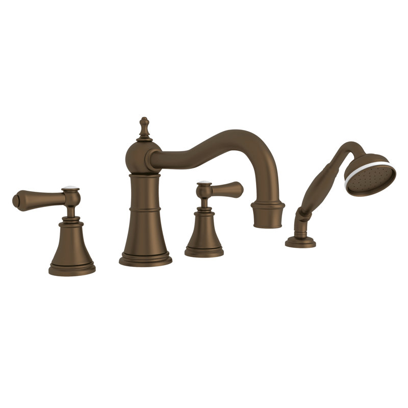 Georgian Era™ Double Handle Deck Mounted Roman Tub Faucet, English Bronze, Metal Lever Handle with Porcelain Caps