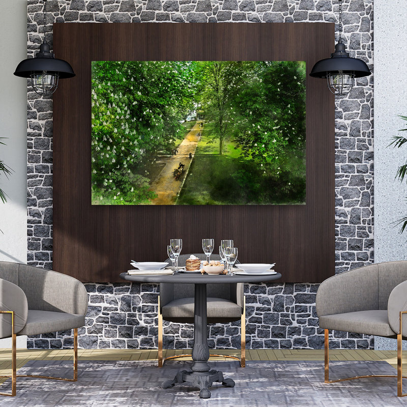 Printemps, parc, chemin paisible, serein, cheval tranquille, forêt, art mural, H 40 po x l 60 po