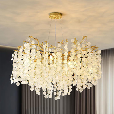Lustre rond en cristal, lustres en nacre de Capiz pour la salle à manger, luminaire suspendu à hauteur d'arbre réglable pour le couloir, l'entrée, la cage d'escalier, le salon