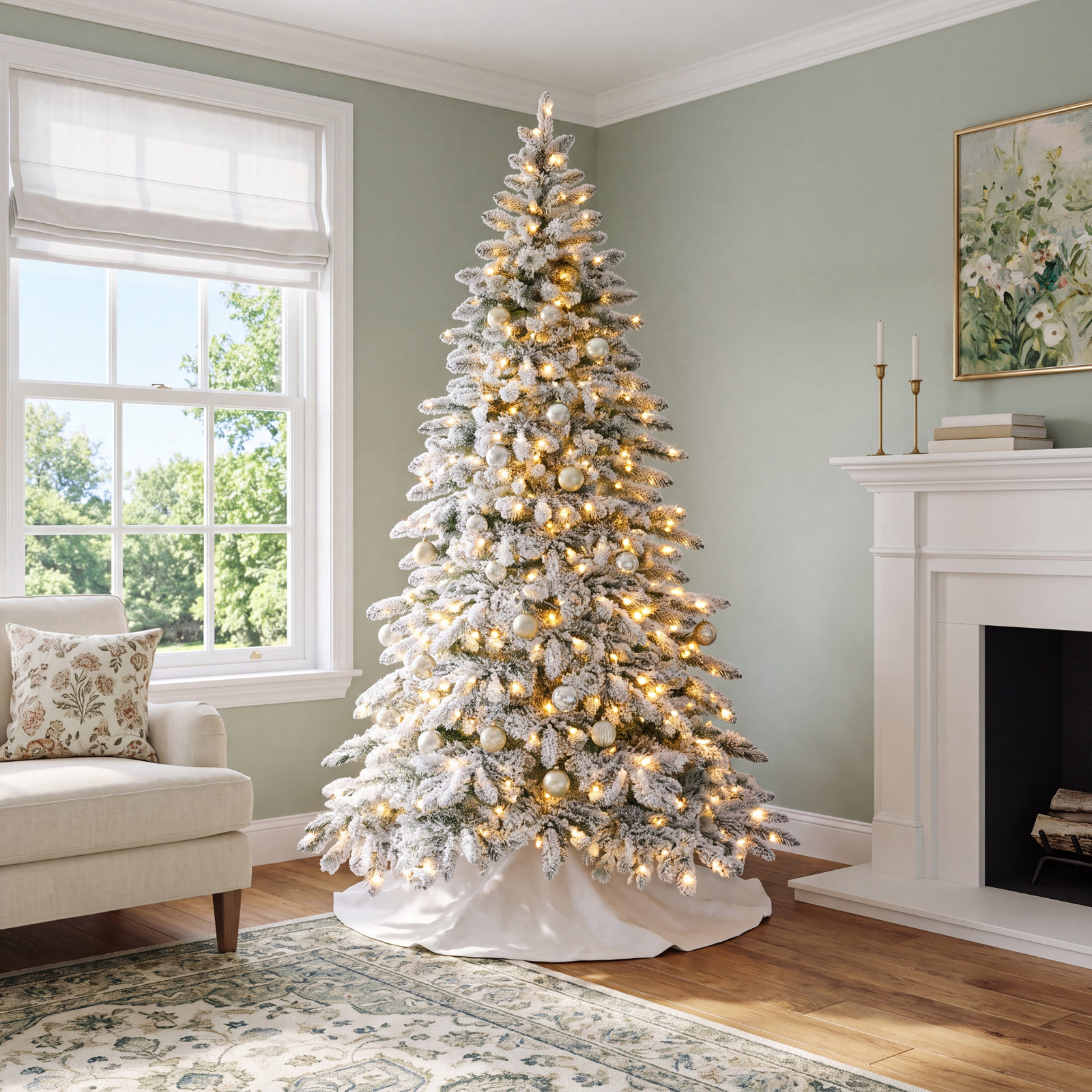 Frosted Pre-Lit Fir Christmas Tree, 7.5' H