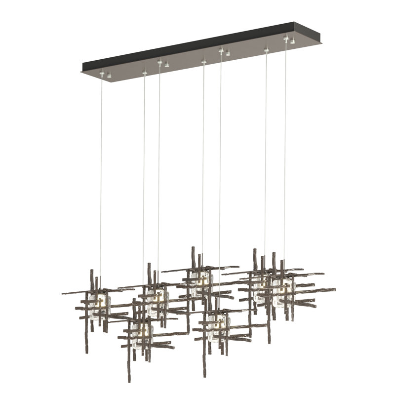 Tura 7-Light Glass Rectangular Pendant, Seeded Clear, Oil Rubbed Bronze, 30" - 130"
