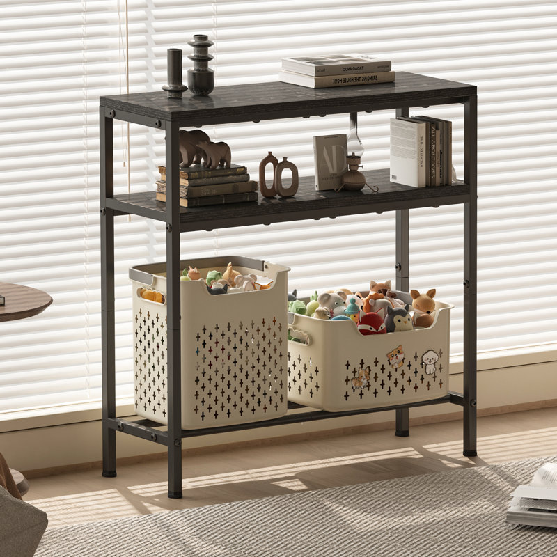 Table de hall d'entrée avec rangement, console à 3 niveaux de 31,5 po de largeur, canapé industriel avec tablettes ouvertes, tables de vestibule pour le vestibule, le couloir, la cuisine, le salon et la chambre à coucher, noir