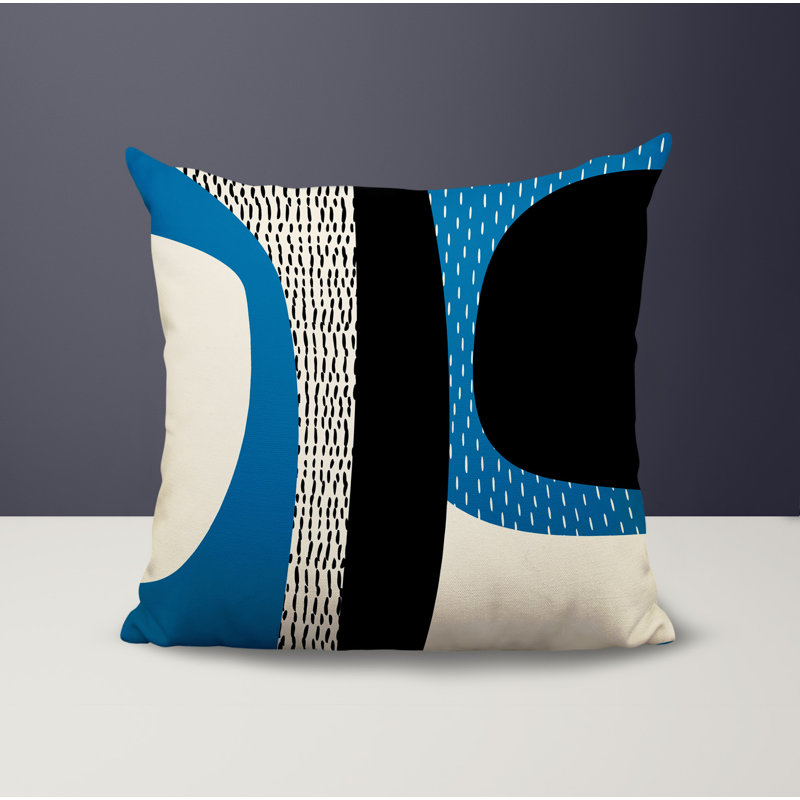 Coussin carré intérieur / extérieur pia, H 15 po x l 15 po, Turquoise / noir / blanc cassé