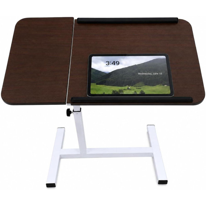 Adjustable Height Iron Computer Desk, Brown/White