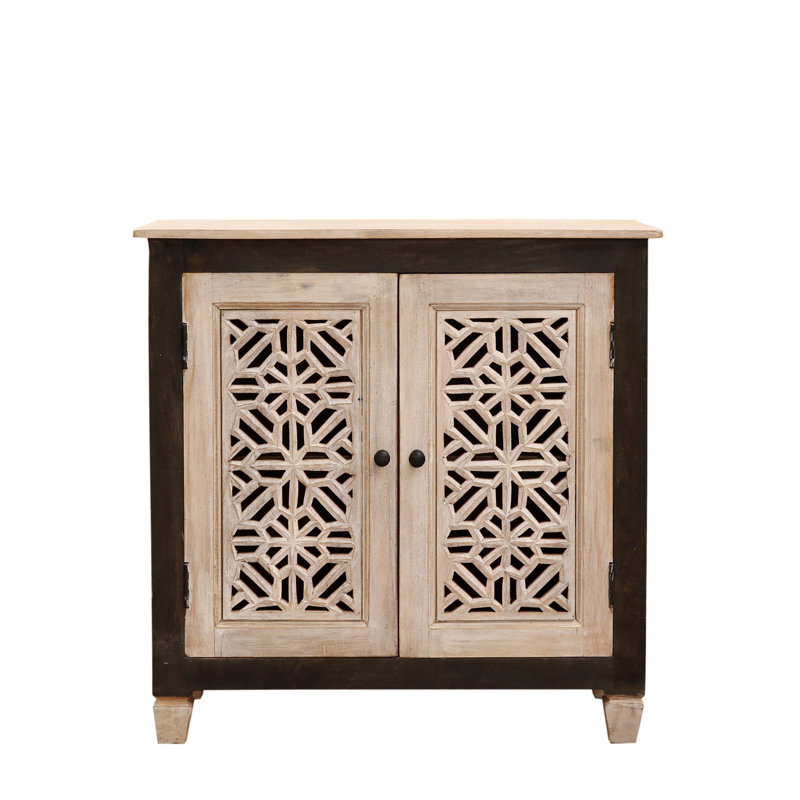 80cm Solid Wood Sideboard, Beige/Dark Brown