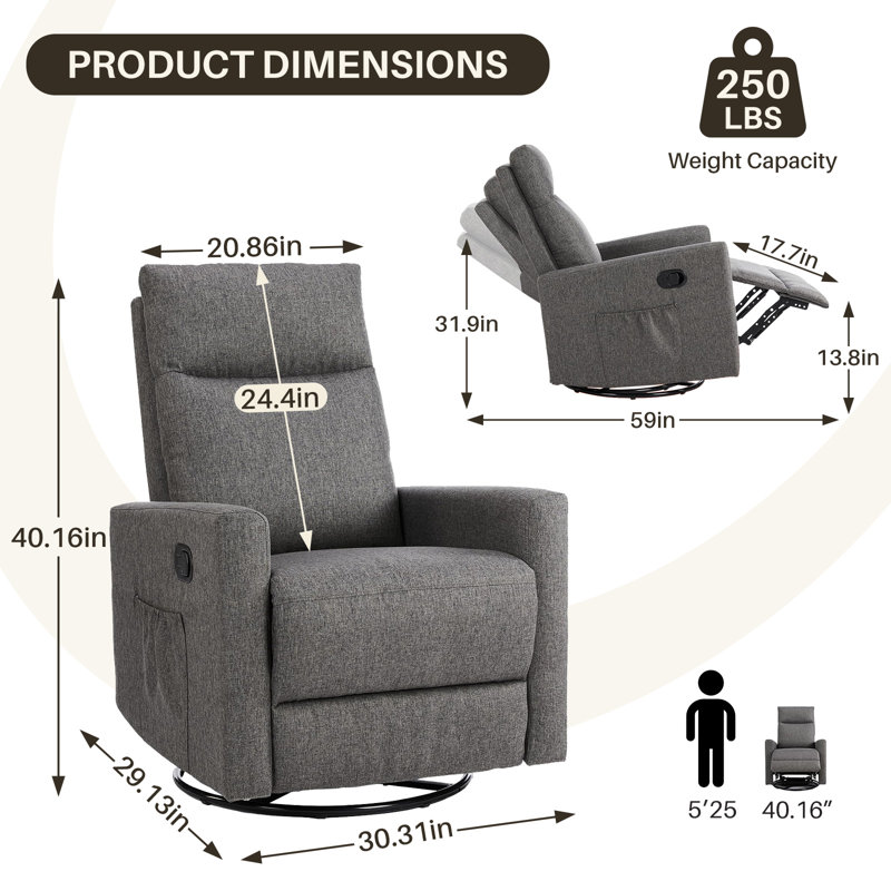 Fauteuil inclinable pivotant à bascule, fauteuil inclinable oscillant à bascule, fauteuil à bascule pour le salon, la chambre à coucher