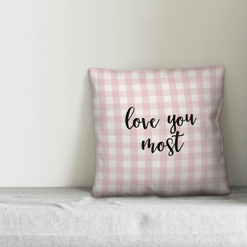  Coussin Love You Most, Rose / Noir, Housse de coussin