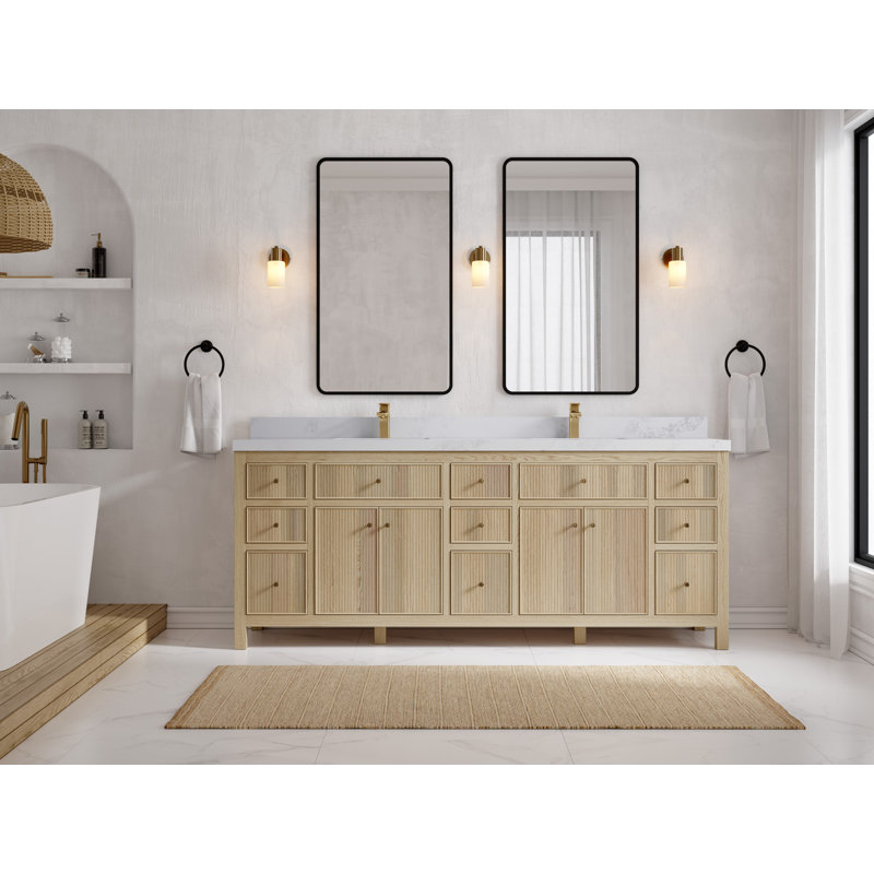 Meuble-lavabo double autoportant 84 po avec comptoir en quartz 84 po, Calacatta Nuvo