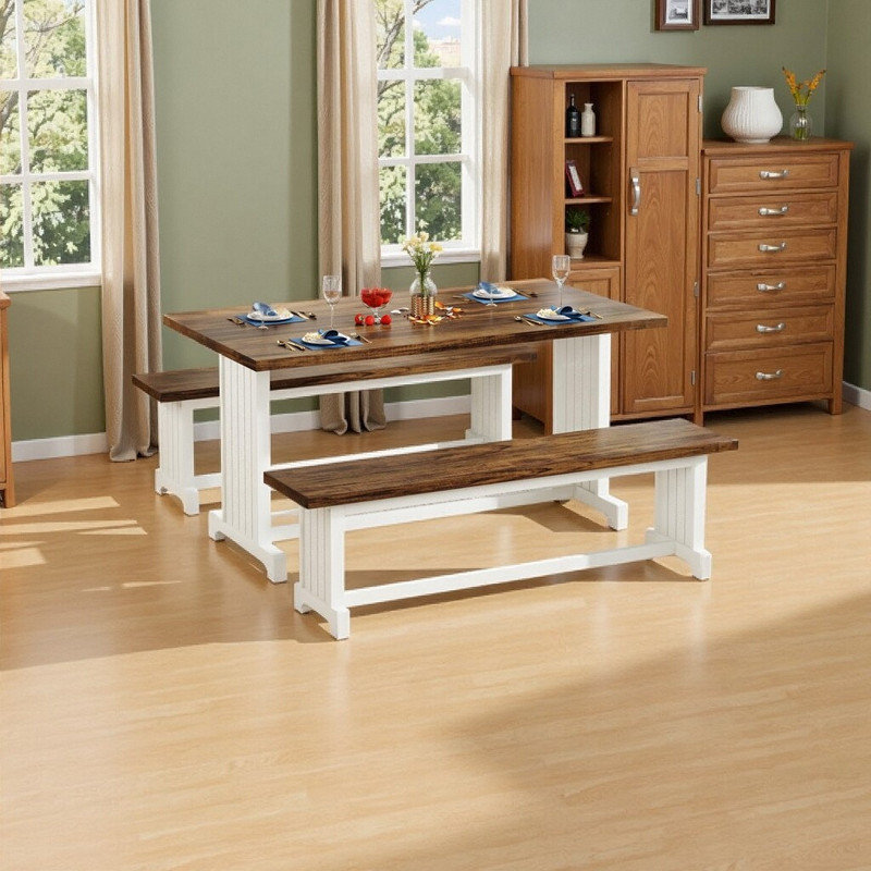 Ensemble de table de salle à manger 47 "pour 2 à 4 personnes avec 2 bancs 47"