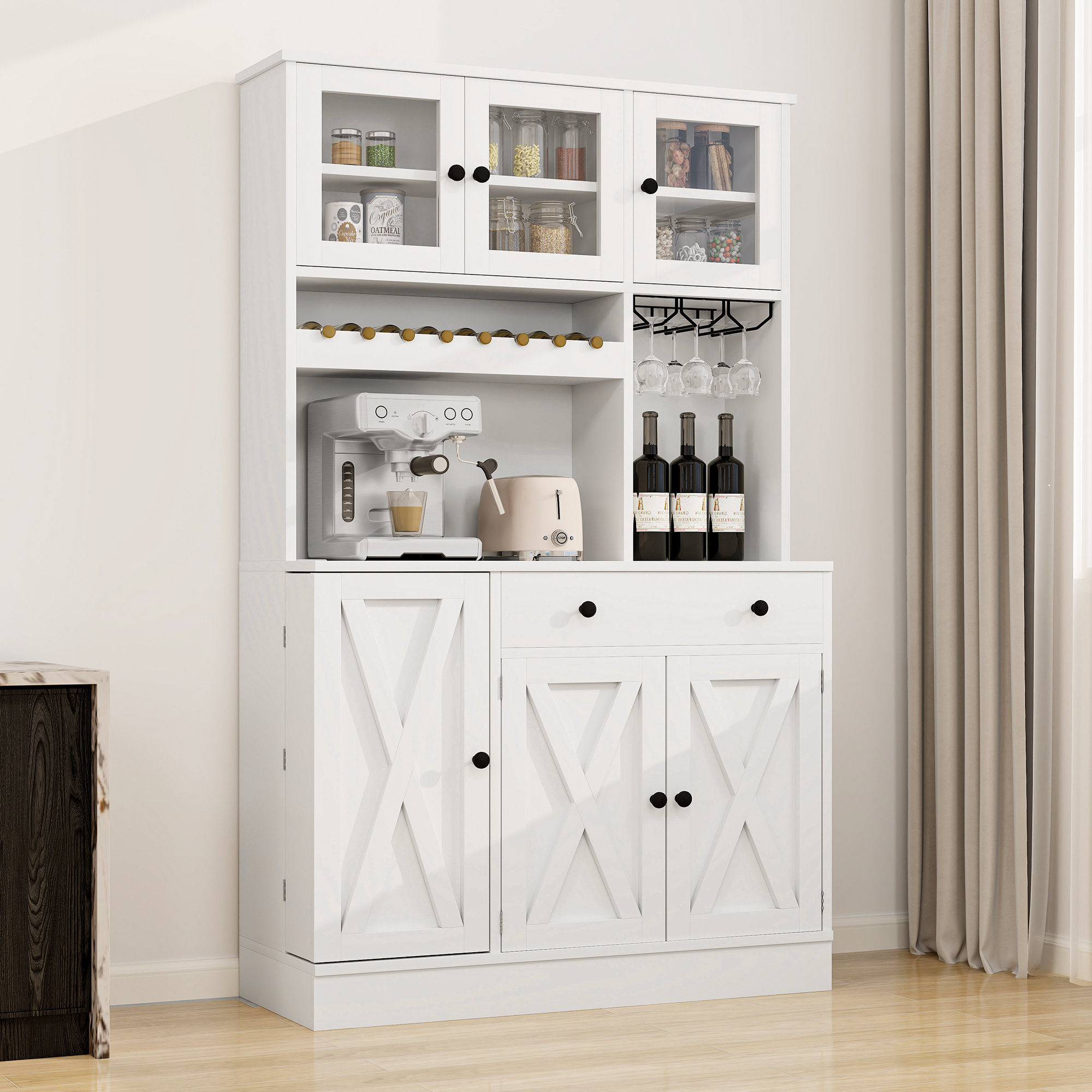 Gracie Oaks Pantry Kitchen Sideboard Storage With Wine Racks