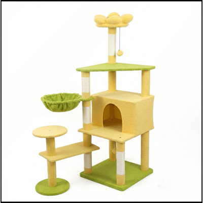 Charming Flower Cat Tree with Large Condo, Removable Cushion, and Hammock for Feline Comfort and Play