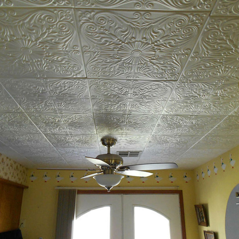 Spanish Silver 1.6 ft. x 1.6 ft. Polystyrene Glue-up Ceiling Tile, Plain White