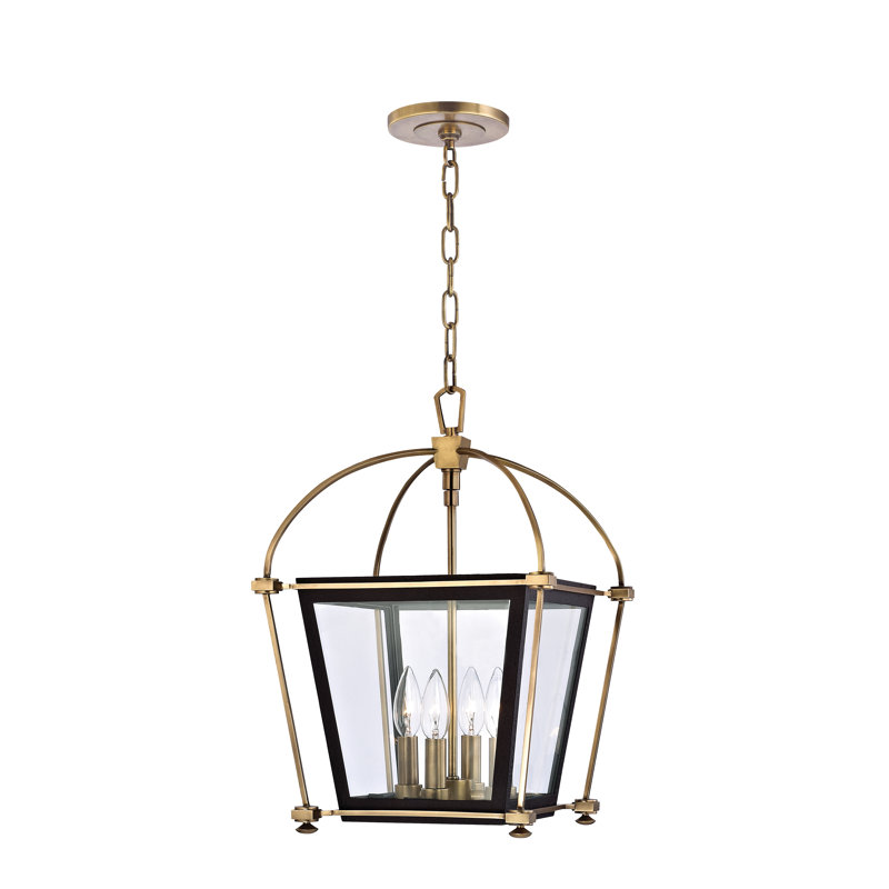 Luminaire suspendu géométrique à 4 lumières Hollis, Laiton vieilli, H 19,25 po x l 12,75 po x P 12,75 po