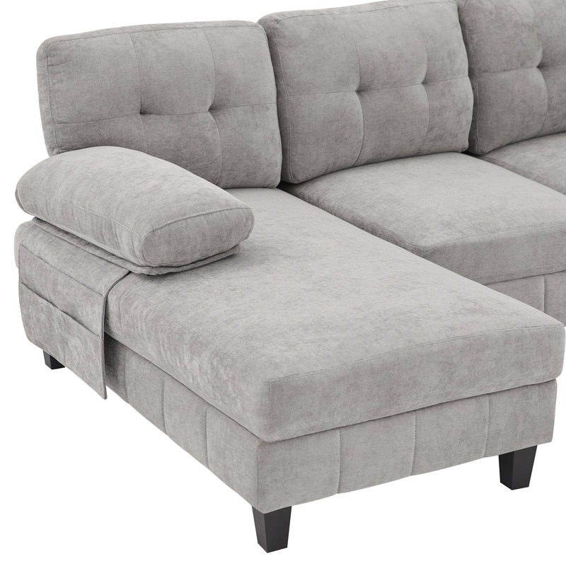 103.5" Chenille Couch With Dual Chaise Lounges,u-shaped Sectional Sofa With Storage Pockets And Armrest Pillows For Living Room