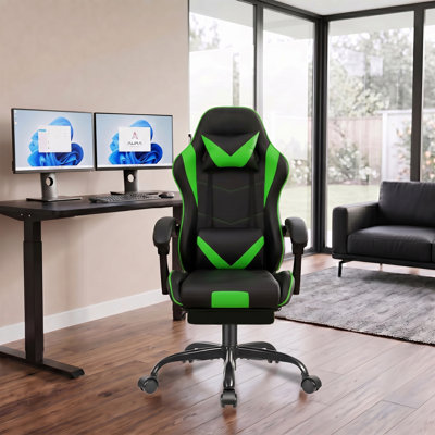 Ergonomic Racing Gaming Chair with Retractable Footrest, Linkage Armrest, 135° Recline, Height Adjustable, 360° Swivel, 400LBS Max Load for Office & Gaming