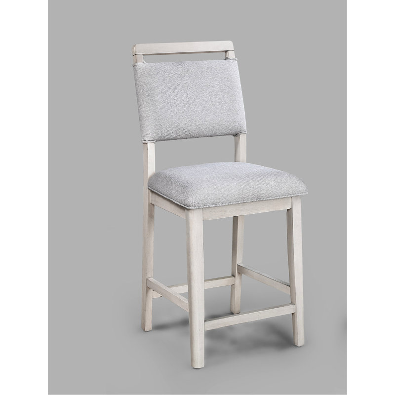 Chaises de salle à manger à hauteur de comptoir 2 pièces de style transitionnel avec tissu blanc et gris, bois massif, charme rustique, dossier haut, sièges confortables, repose-pieds intégré, tissu 20,9 x P 18,5 x l 41,3