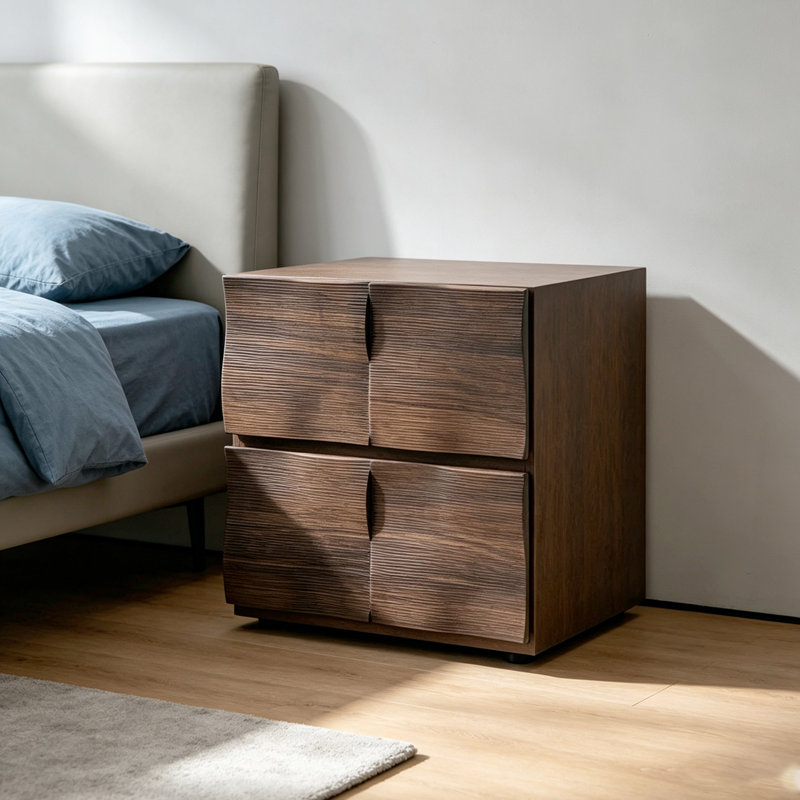 Table de chevet carrée rétro H 21,26 po x l 19,69 po, armoire d'appoint avec tiroirs doubles et contreplaqué de bois massif multicouches