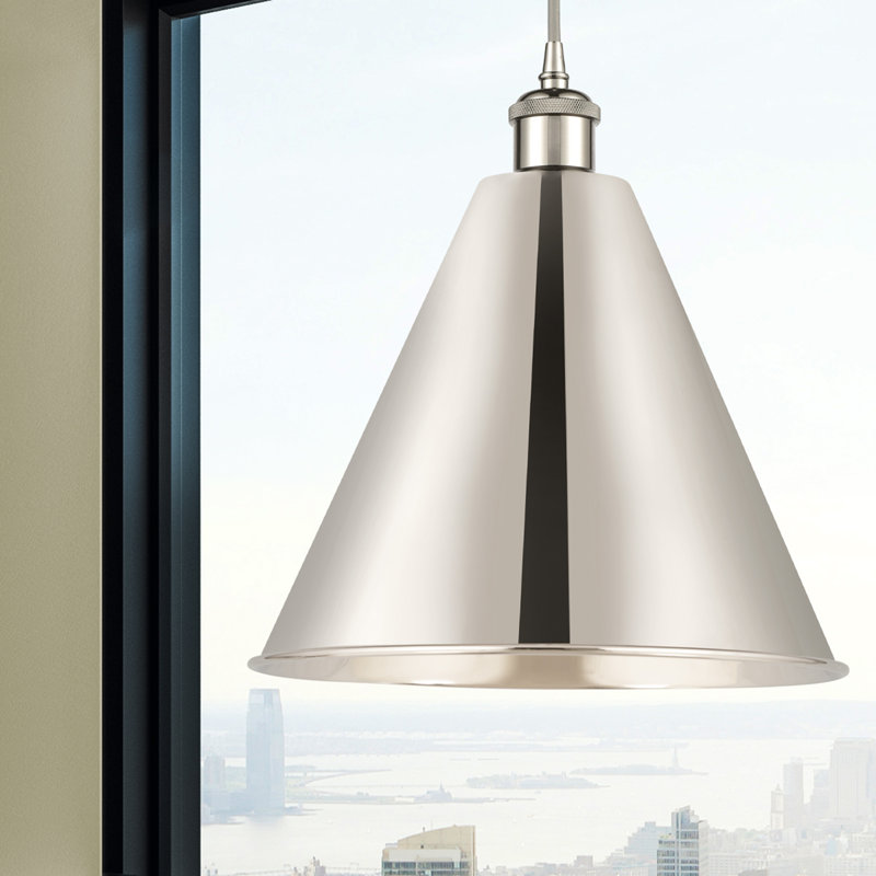 1 - Light Single Drop Pendant Pendant, 18.75" H x 16" W x 16" D, Polished Nickel, Polished Nickel
