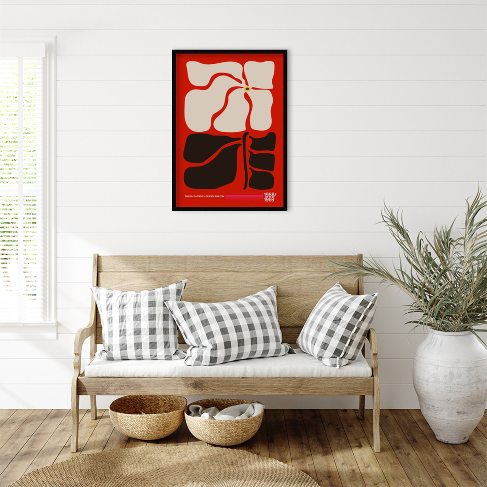 English Gardens Red by Frances Collett, Black, 33" H x 24" W x 1" D
