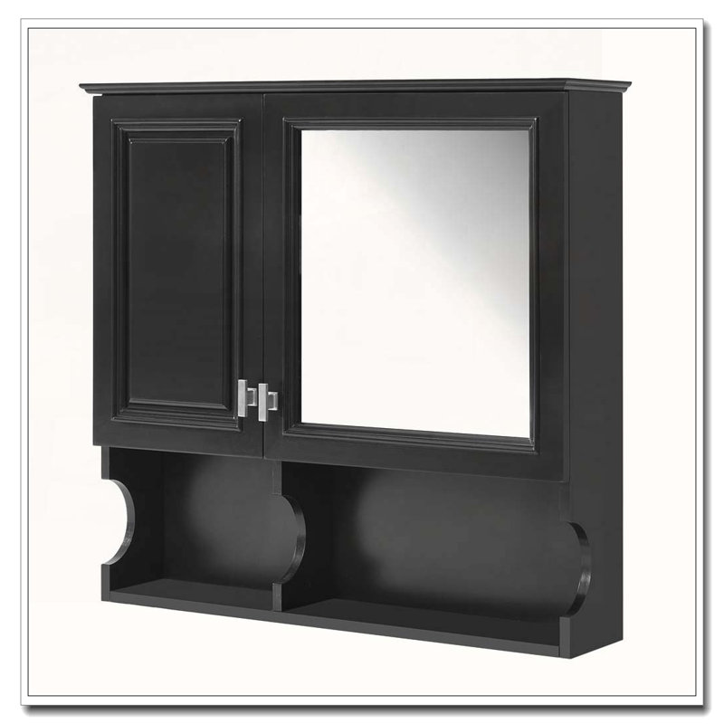 Armoire à pharmacie murale à miroir avec tablettes ouvertes, Noir